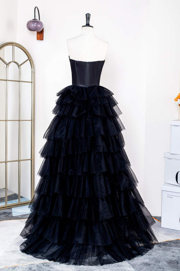 Sweetheart Black Layered Tulle A-Line Prom Dress