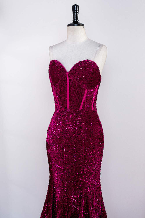 Sweetheart Fuchsia Sequin Mermaid Prom Dress