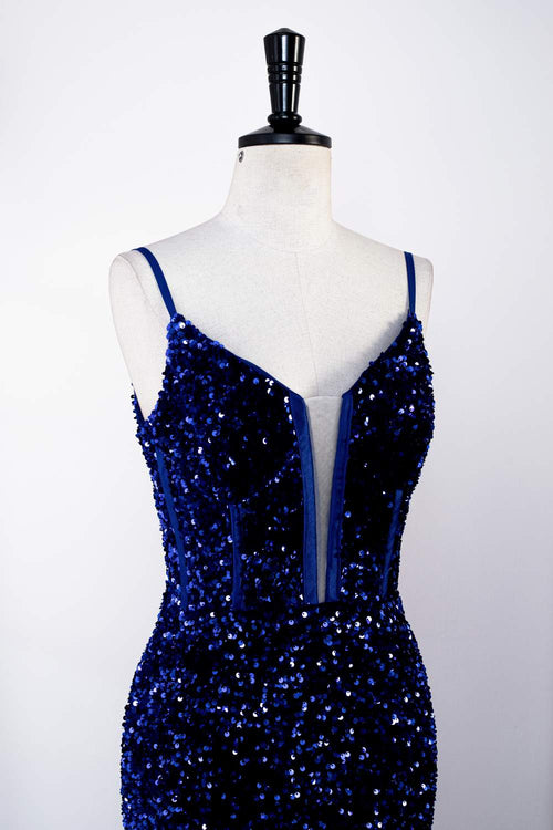 Mermaid Royal Blue Straps Sequin Long Prom Dress