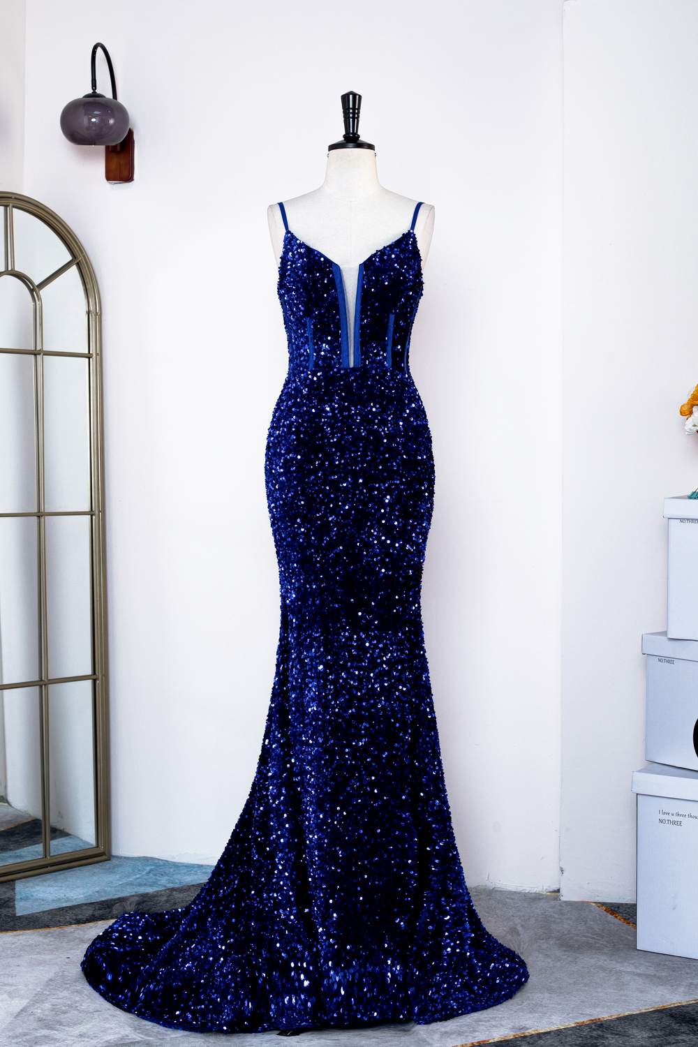 Mermaid Royal Blue Straps Sequin Long Prom Dress – FancyVestido