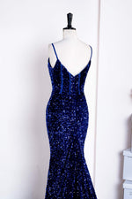 Mermaid Royal Blue Straps Sequin Long Prom Dress