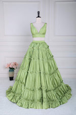 Two-Piece V-Neck Green Taffeta Ruffle Ball Gown