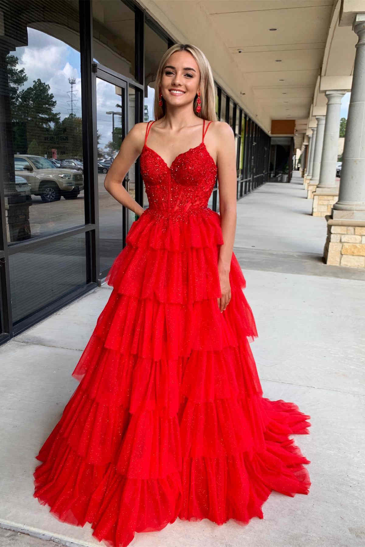 Periwinkle Corset Multi-Layer Ruffle Long Prom Dress