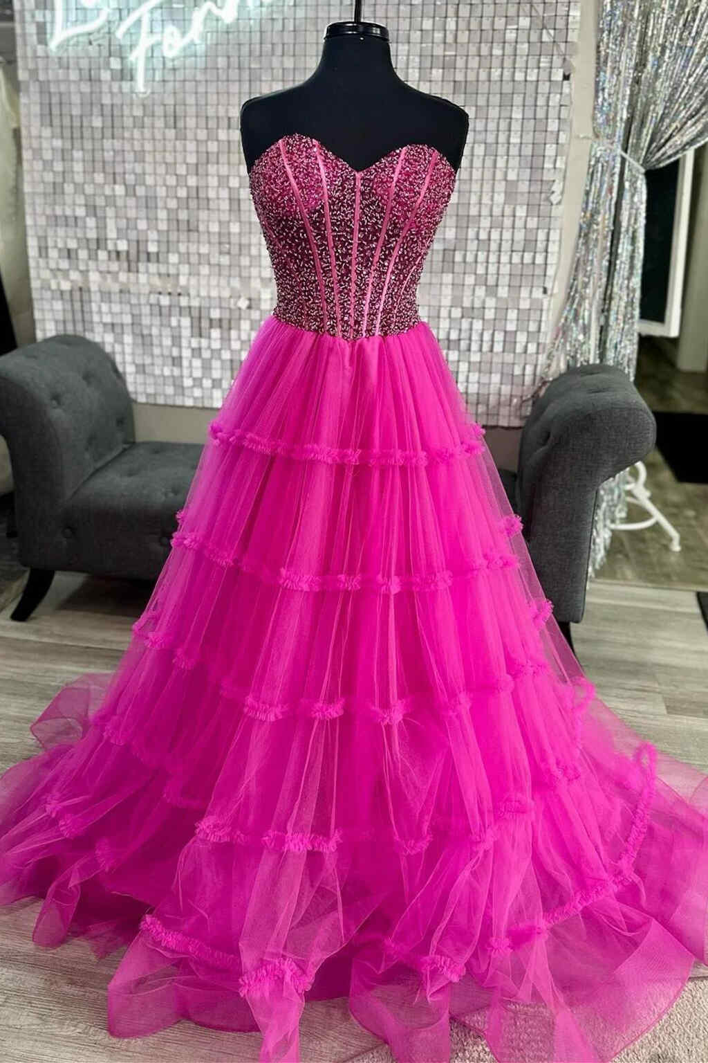 Sweetheart Beading Tulle Red Ruffles Prom Dress Sweetheart Beading Tulle Red Ruffles Prom Dress