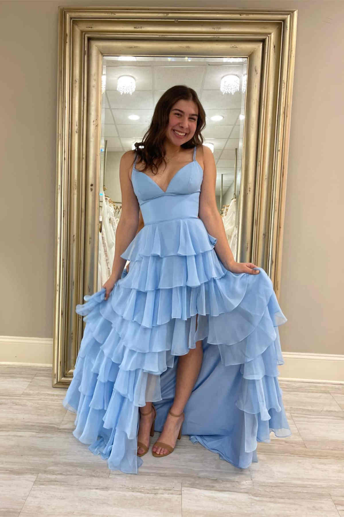 hemming chiffon prom dress Half Sleeves A Line Chiffon Long Prom Dress