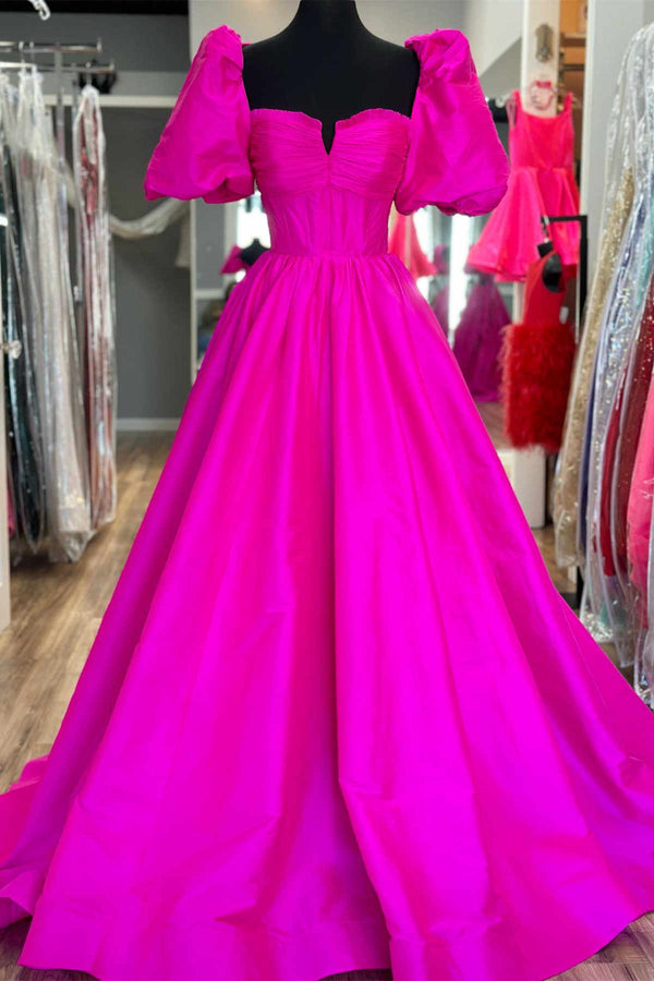 Square Neckline Floor-length Dress With Belt Fuchsia