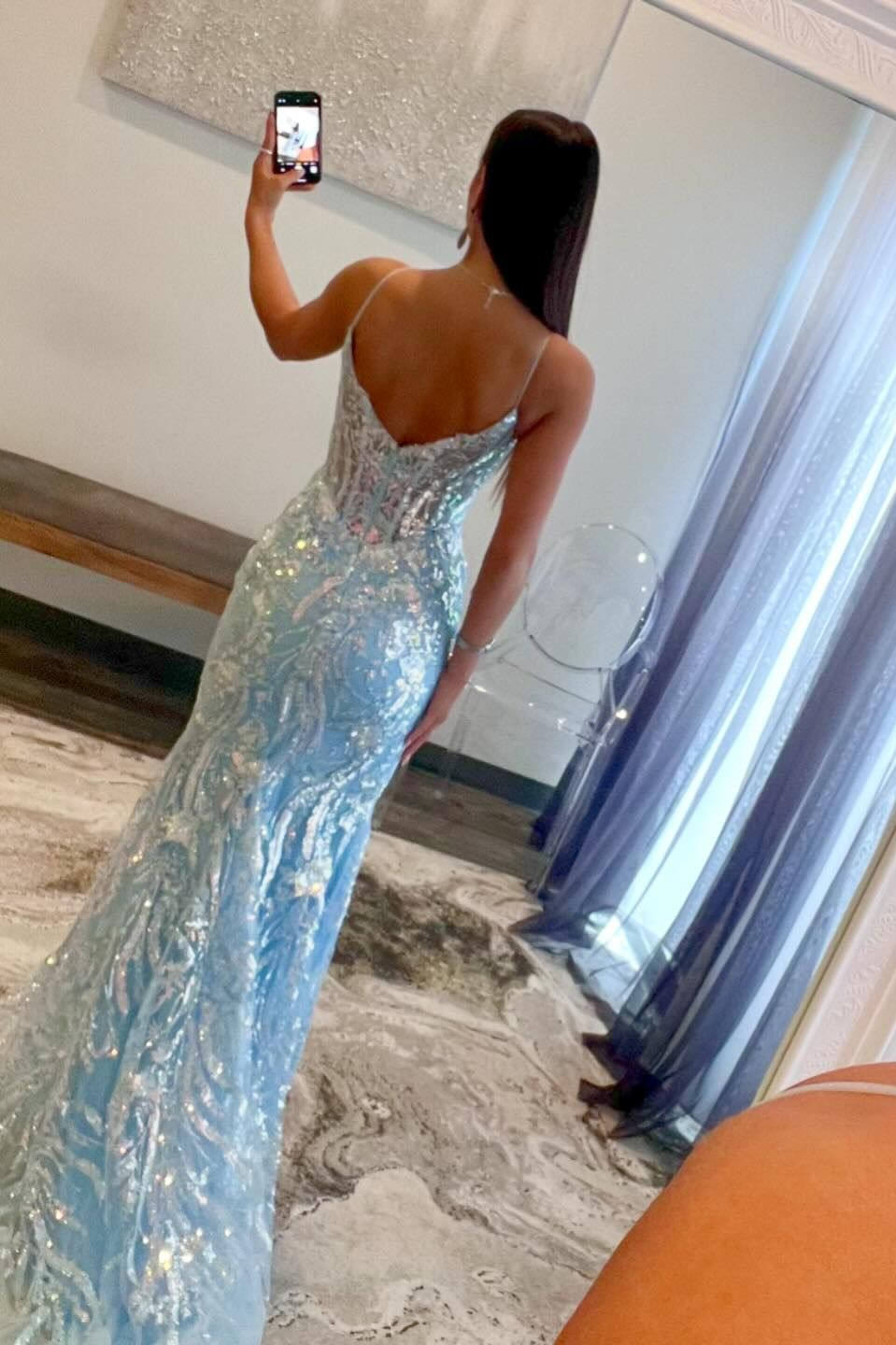 Royal Blue Mermaid Deep V Neck Appliques Prom Dress LBQ1431 main image 1