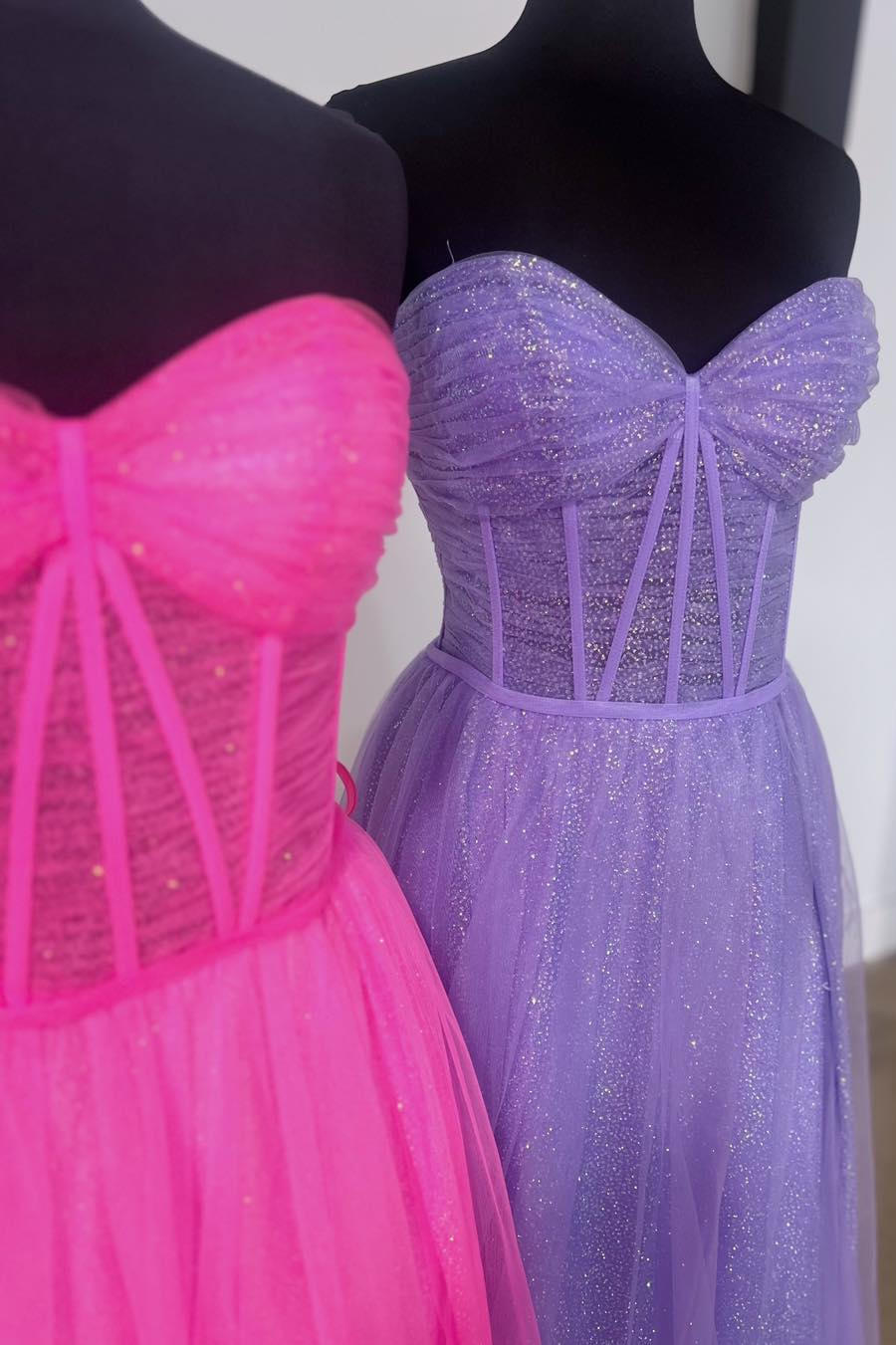 Sweetheart Sheer Corset Applique Tulle Long Dress Flamingo main image 1