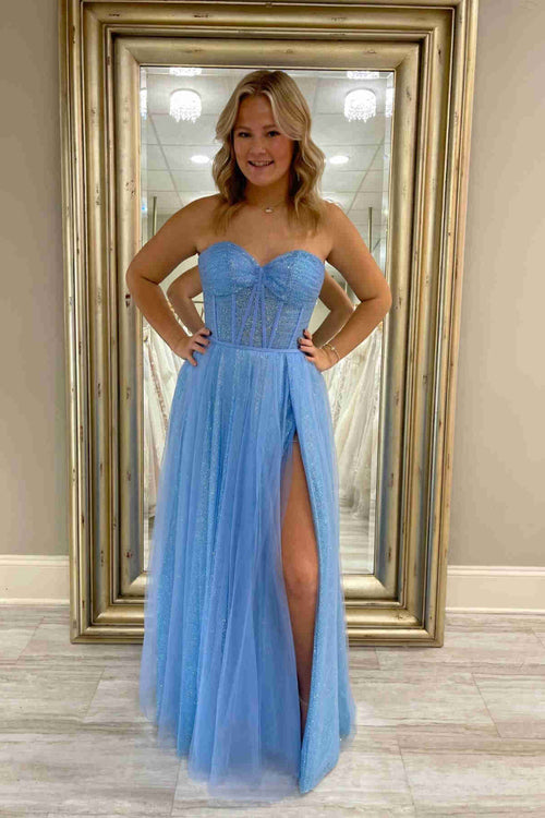 Glitter Sweetheart Sheer Corset A-Line Long Prom Dress