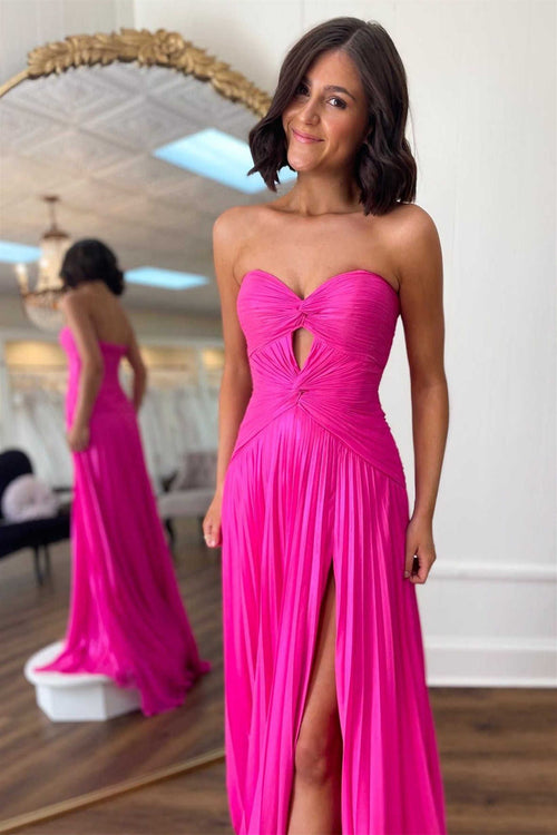 Sweetheart Hot Pink Keyhole Pleated A-Line Prom Dress