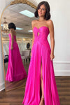 Sweetheart Hot Pink Keyhole Pleated A-Line Prom Dress