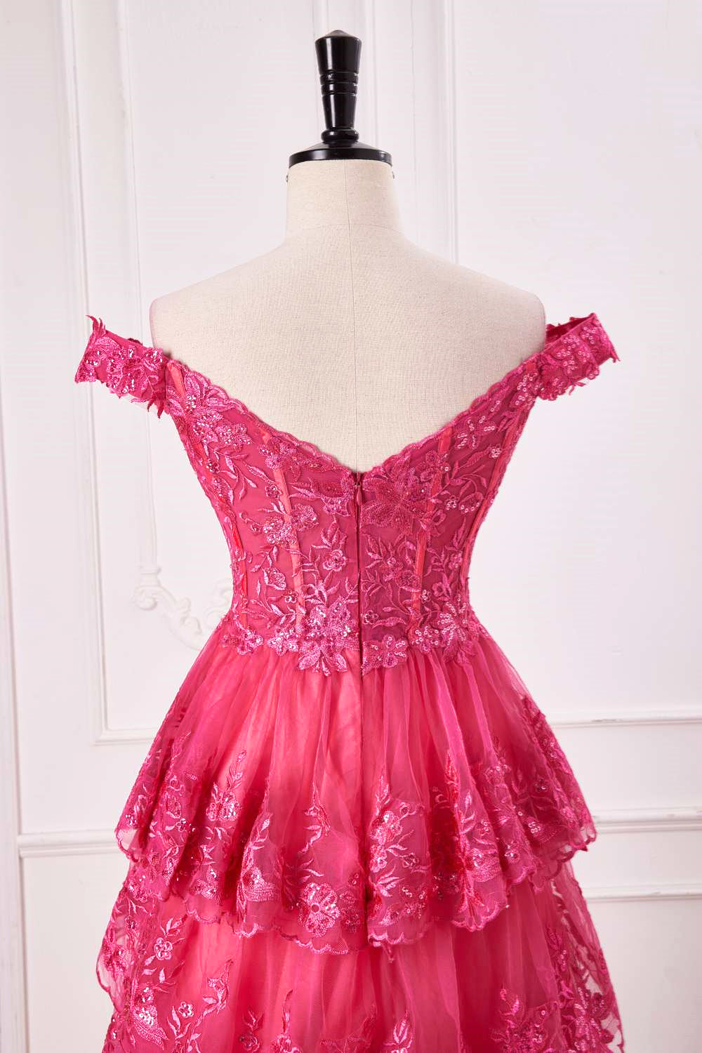 Hot Pink Strapless Sequin Prom Dress with Side Cutouts