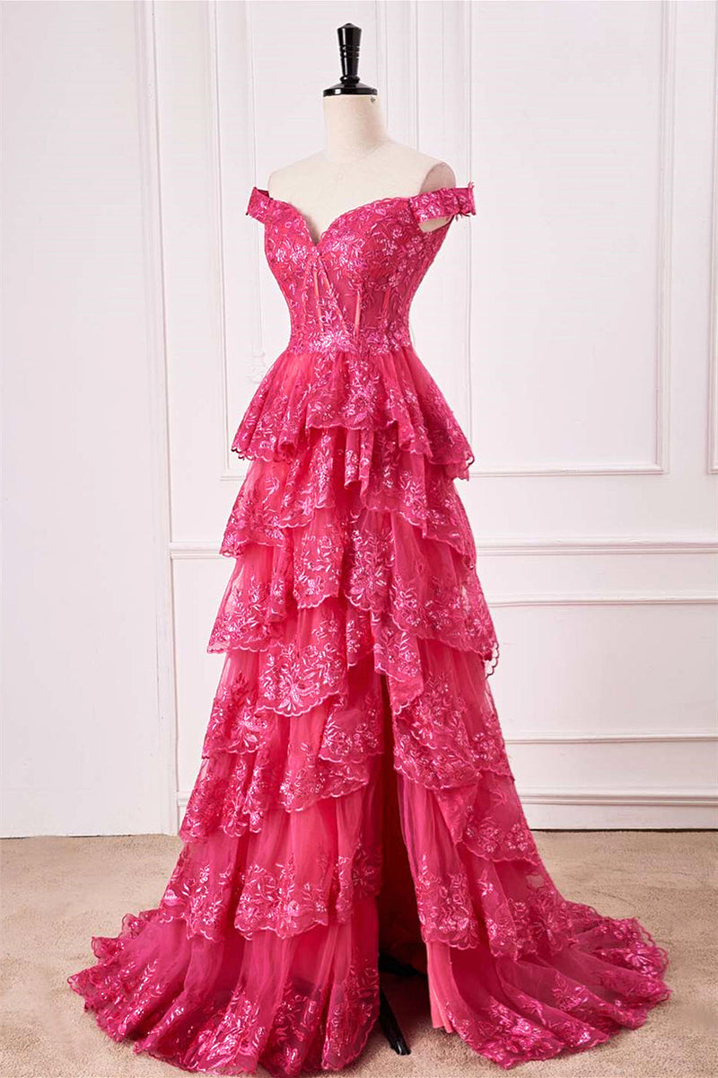 Off the Shoulder Pink Sequin Sparkle Prom Dress
