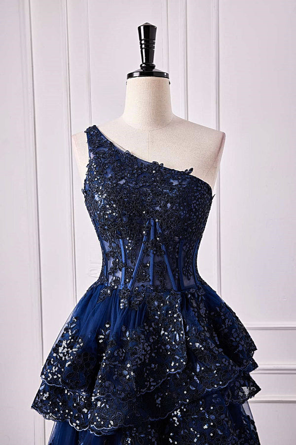 navy one shoulder sequin dress Navy One Shoulder Sequin Dress