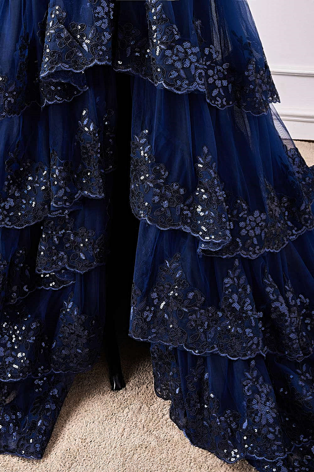 Navy Blue One Shoulder Sequin Ruffle A-Line Formal Dress – FancyVestido