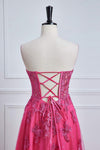 Sweetheart Hot Pink Lace Corset Prom Dress with Slit