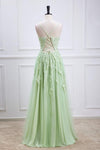 Plungin V-Neck Sage Green Straps Appliques Tulle Prom Dress