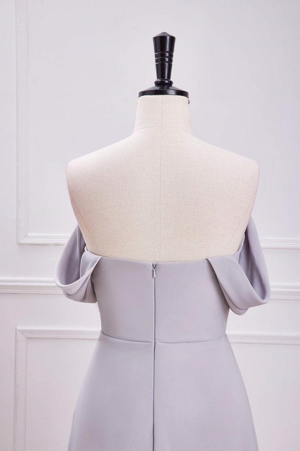 Grey Off the Shoulder Chiffon A-Line Bridesmaid Dress
