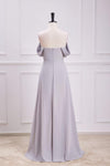 Grey Off the Shoulder Chiffon A-Line Bridesmaid Dress