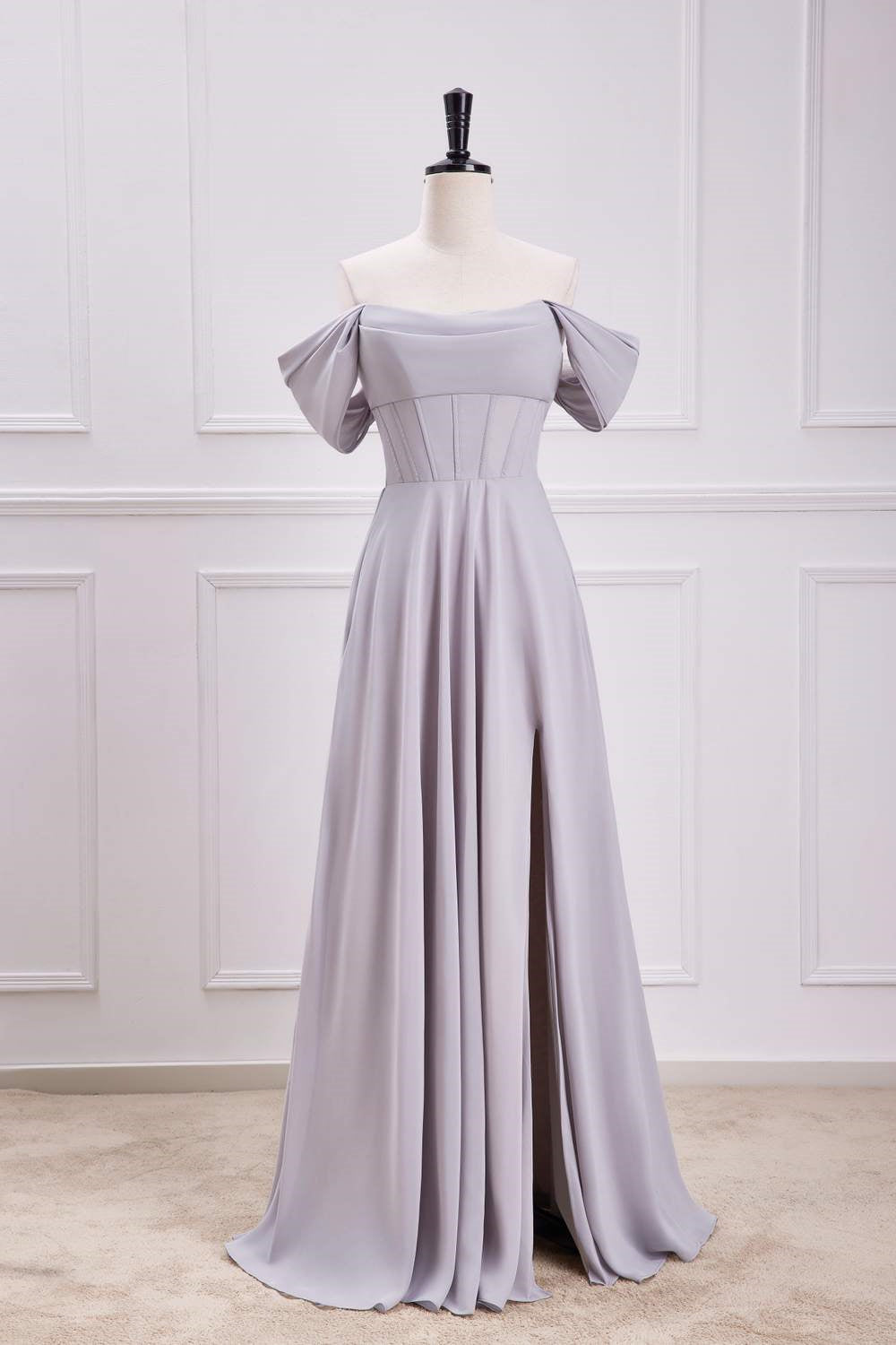 blue dress for baby girl Off Shoulder A-Line Satin Maxi Bridesmaid Dress for Elegant Occasions main image 1