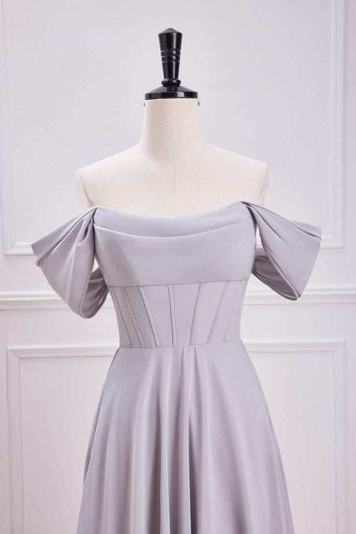Grey Off the Shoulder Chiffon A-Line Bridesmaid Dress