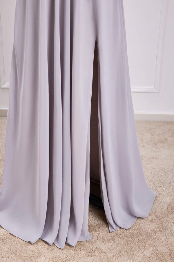Grey Off the Shoulder Chiffon A-Line Bridesmaid Dress