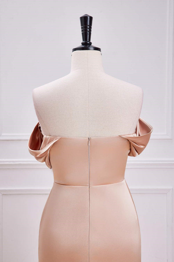 Mermaid Champagne Off the Shoulder Satin Bridesmaid Dress