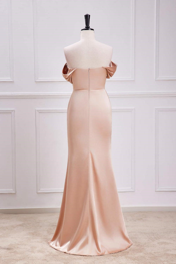 Mermaid Champagne Off the Shoulder Satin Bridesmaid Dress
