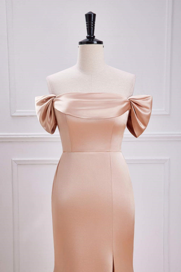 Mermaid Champagne Off the Shoulder Satin Bridesmaid Dress