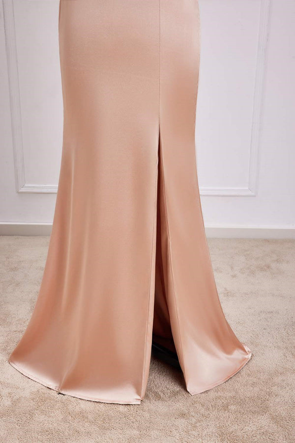 Mermaid Champagne Off the Shoulder Satin Bridesmaid Dress