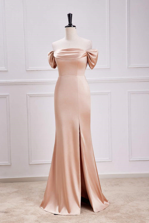 Mermaid Champagne Off the Shoulder Satin Bridesmaid Dress