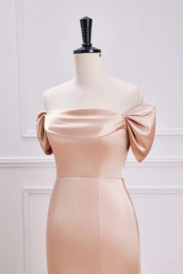 Mermaid Champagne Off the Shoulder Satin Bridesmaid Dress