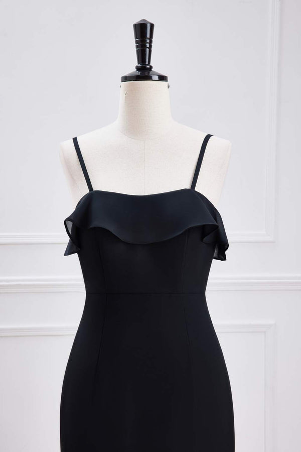 Black Straps Ruffle Multi-Layer Chiffon Maxi Dress