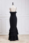 Black Straps Ruffle Multi-Layer Chiffon Maxi Dress