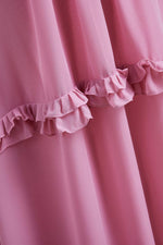 Straps Powder Pink Bow Tie Back Ruffle Chiffon Maxi Dress