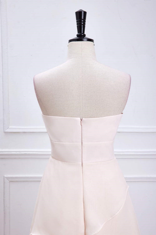 Strapless Peach Layered Chiffon Bridesmaid Dress with 3D Flowers