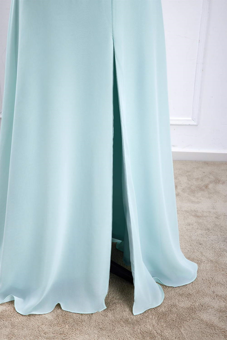 Aqua Blue Halter Chiffon Long Bridesmaid Dress with Slit FancyVestido Aqua Blue Halter Chiffon Long Bridesmaid Dress with Slit FancyVestido