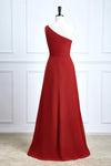One Shoulder Rust A-Line Slit Bridesmaid Dress
