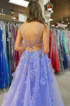 Lavender V-Neck Sequined Appliques Long Prom Dress