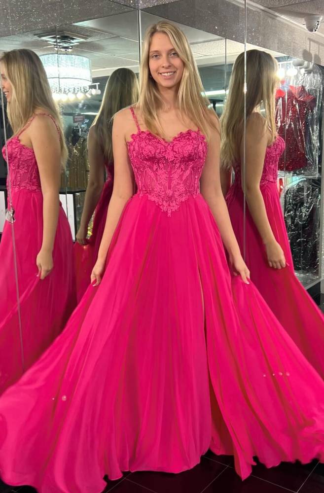 Hot Pink Sweetheart A-Line Prom Long Dress with Spaghetti Straps FancyVestido Hot Pink Sweetheart A-Line Prom Long Dress with Spaghetti Straps FancyVestido