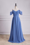 Gentle Violet Blue Off the Shoulder A-Line Bridesmaid Dress