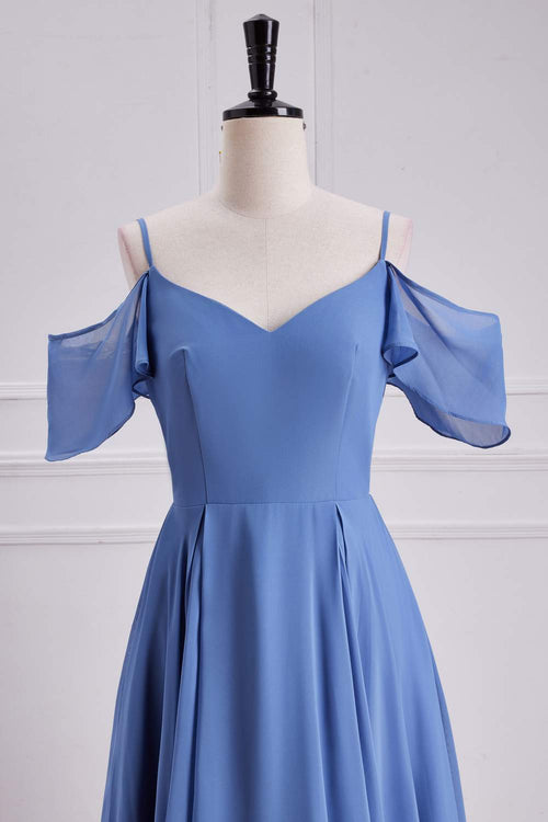 Gentle Violet Blue Off the Shoulder A-Line Bridesmaid Dress