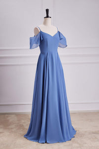 Gentle Violet Blue Off the Shoulder A-Line Bridesmaid Dress