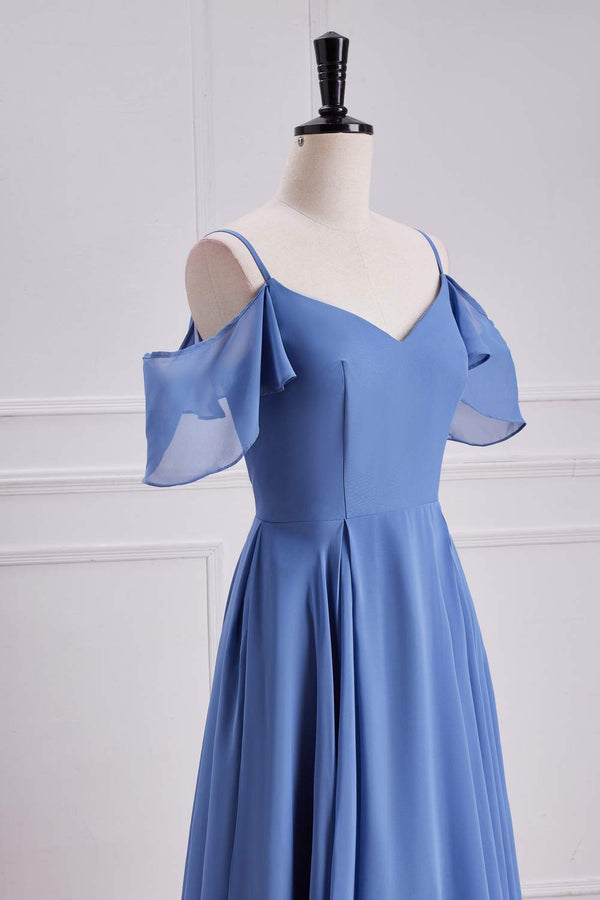 Gentle Violet Blue Off the Shoulder A-Line Bridesmaid Dress