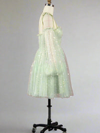 Sweetheart Mint Green Hearty Short Party Dress with Sleeves