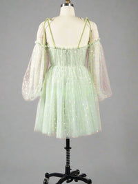 Sweetheart Mint Green Hearty Short Party Dress with Sleeves