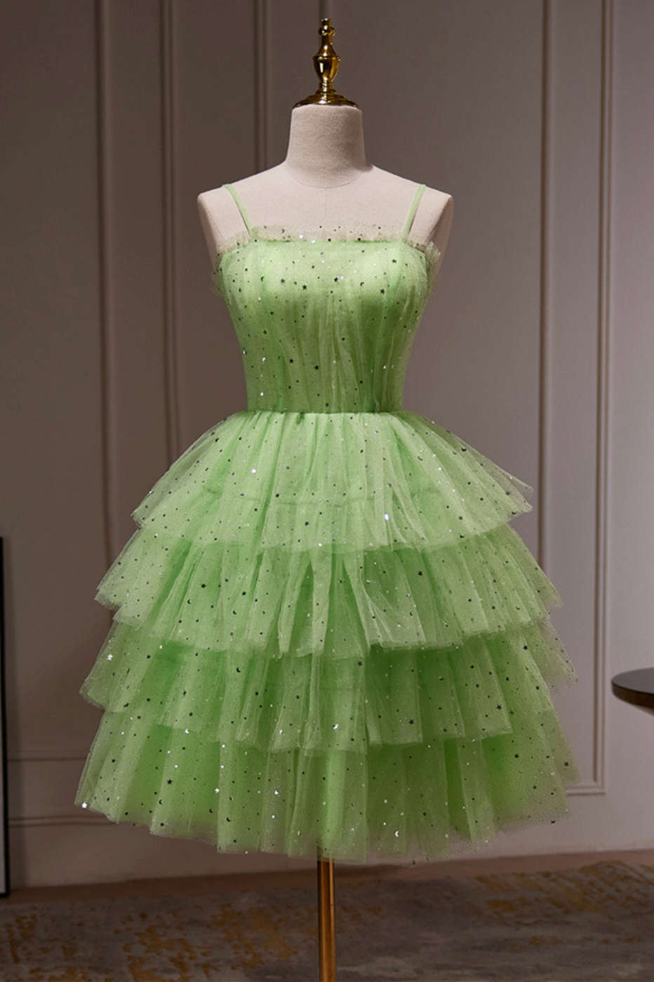 Straps Mint Green Layered Short Party Dress with Stars-Fancyvestido FancyVestido Straps Mint Green Layered Short Party Dress with Stars-Fancyvestido FancyVestido
