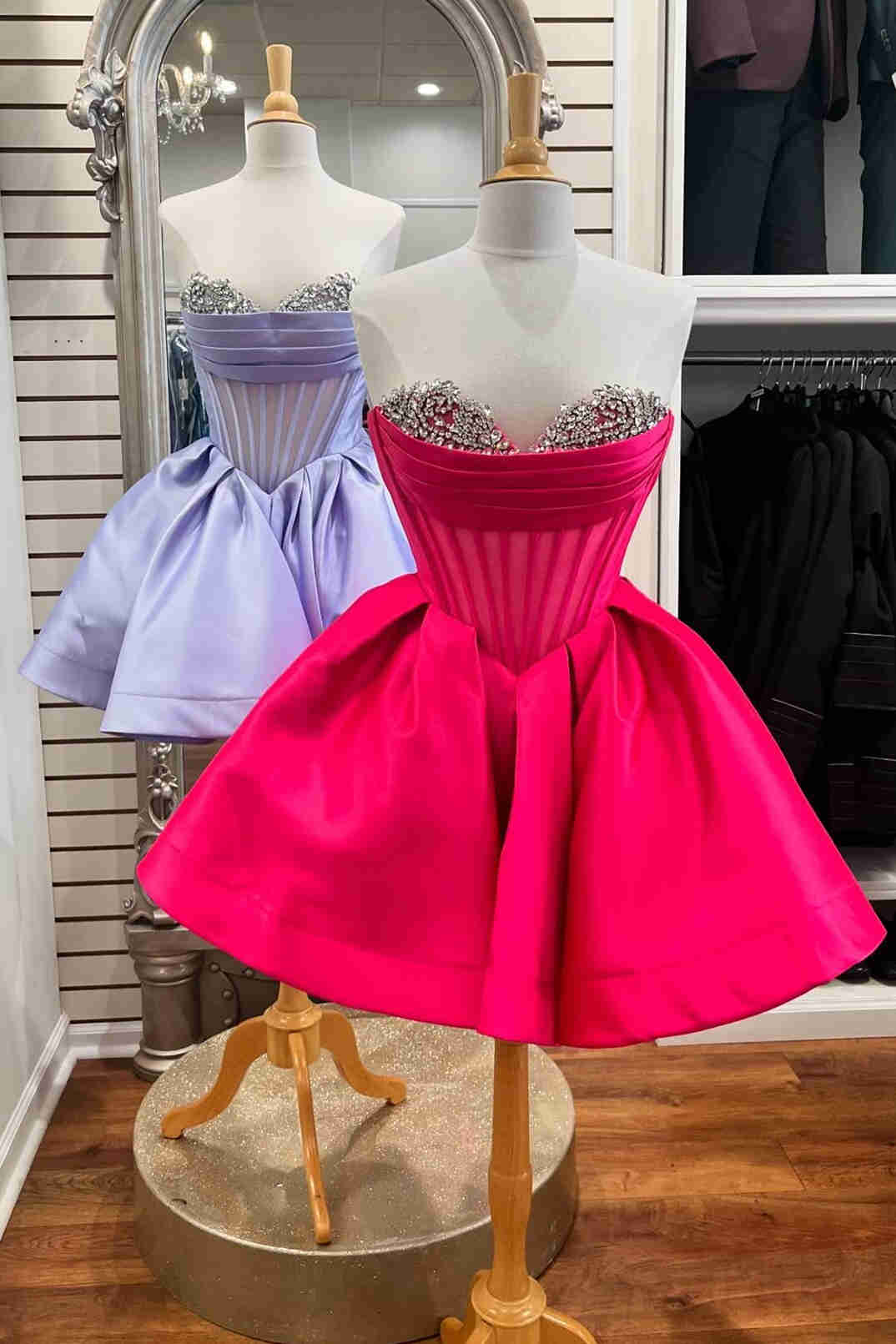 Sweetheart Hot Pink Pleated Short Party Dress with Rhinestones FancyVestido Sweetheart Hot Pink Pleated Short Party Dress with Rhinestones FancyVestido