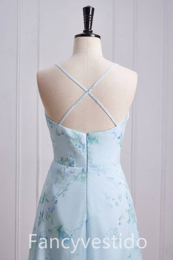 Straps Cowl Neck Floral Print Chiffon Bridesmaid Dress