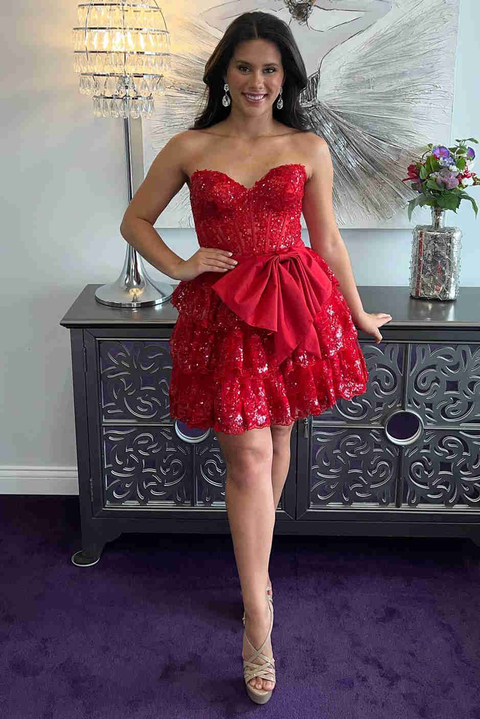 open lace back dress Red main image 1
